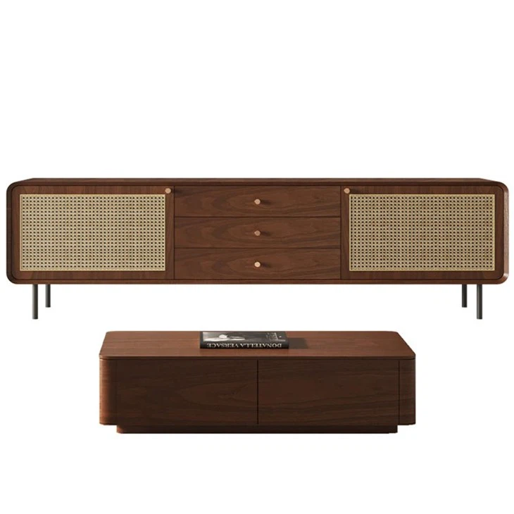 Walnut Rattan Tv Cabinet